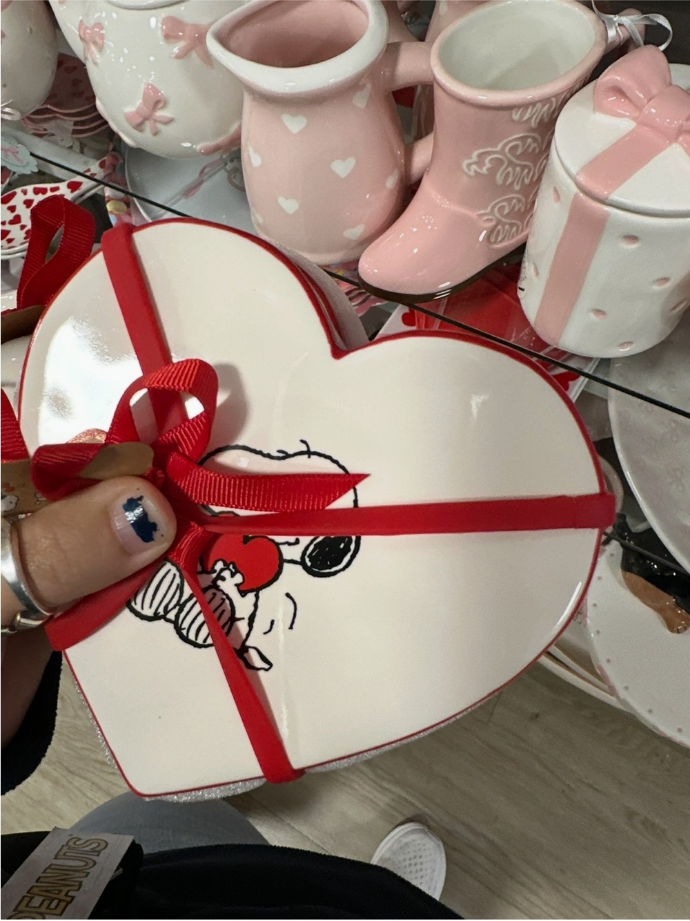 Heart-Shaped Ceramic Plate with Red Ribbon